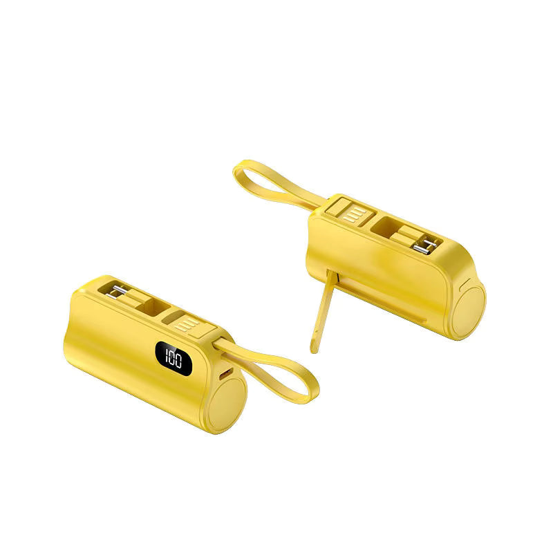 Power Bank Mini 10000mAh 3 en 1 avec support téléphone, câble Type C et câble iOS intégré, compatible iPhone et Android.